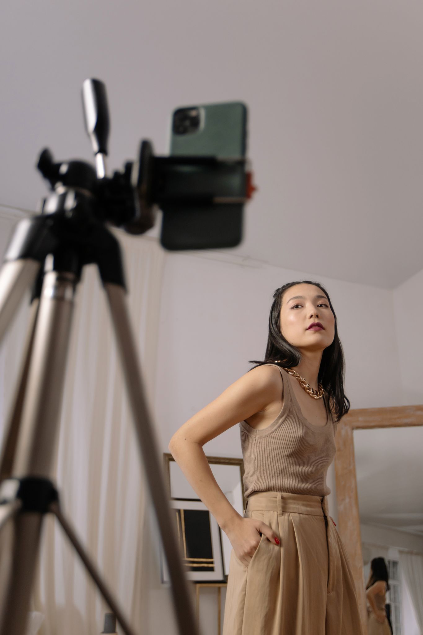 Fashionable Asian Woman Posing For A Vlog